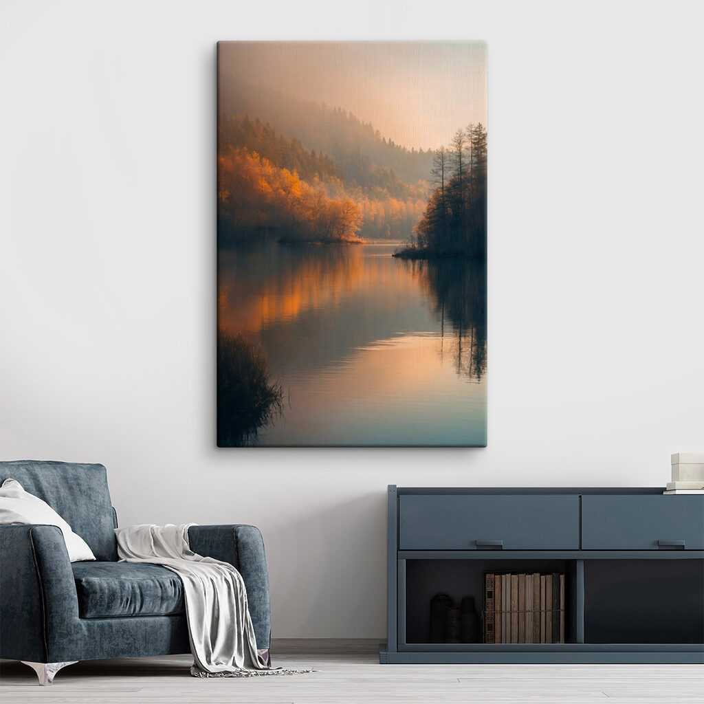 Lake with trees and mountains in the background