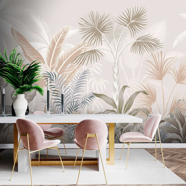Tropical leaves in soft pastel hues