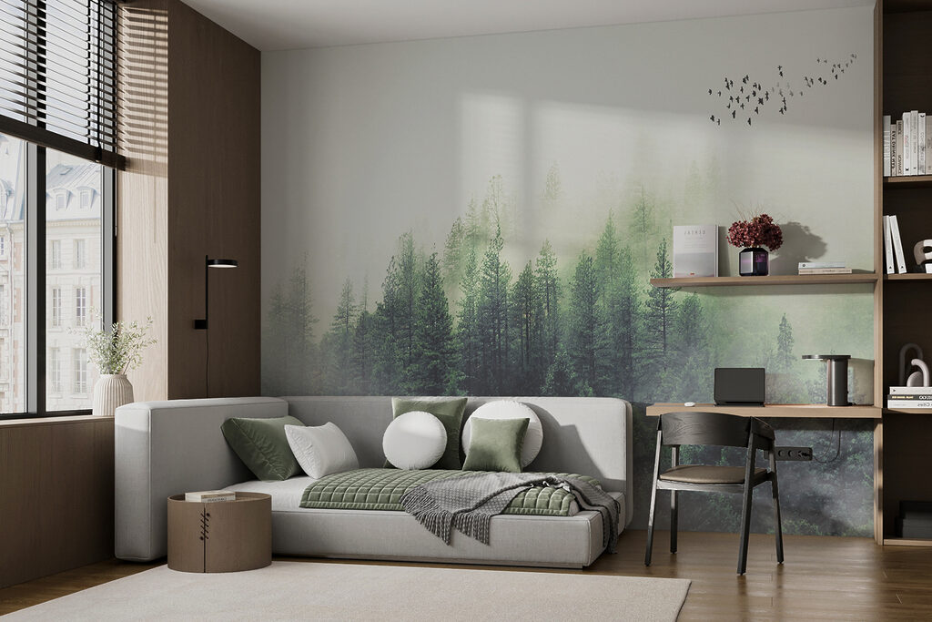 Birds flying over a forest