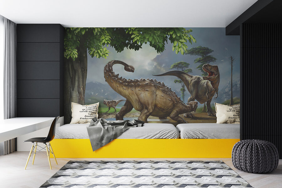Malowanie dinozaurów w pobliżu rzeki Malowanie dinozaurów w pobliżu rzeki