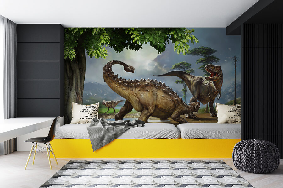 Malowanie dinozaurów w pobliżu rzeki Malowanie dinozaurów w pobliżu rzeki