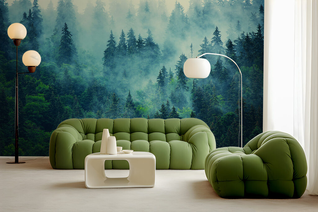 Foggy forest with trees