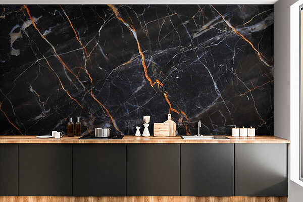 Black marble with fiery orange veins
