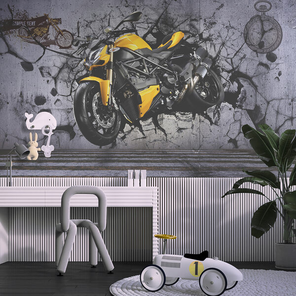 Żółty motocykl na ścianie Żółty motocykl na ścianie
