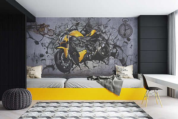 Żółty motocykl na ścianie Żółty motocykl na ścianie