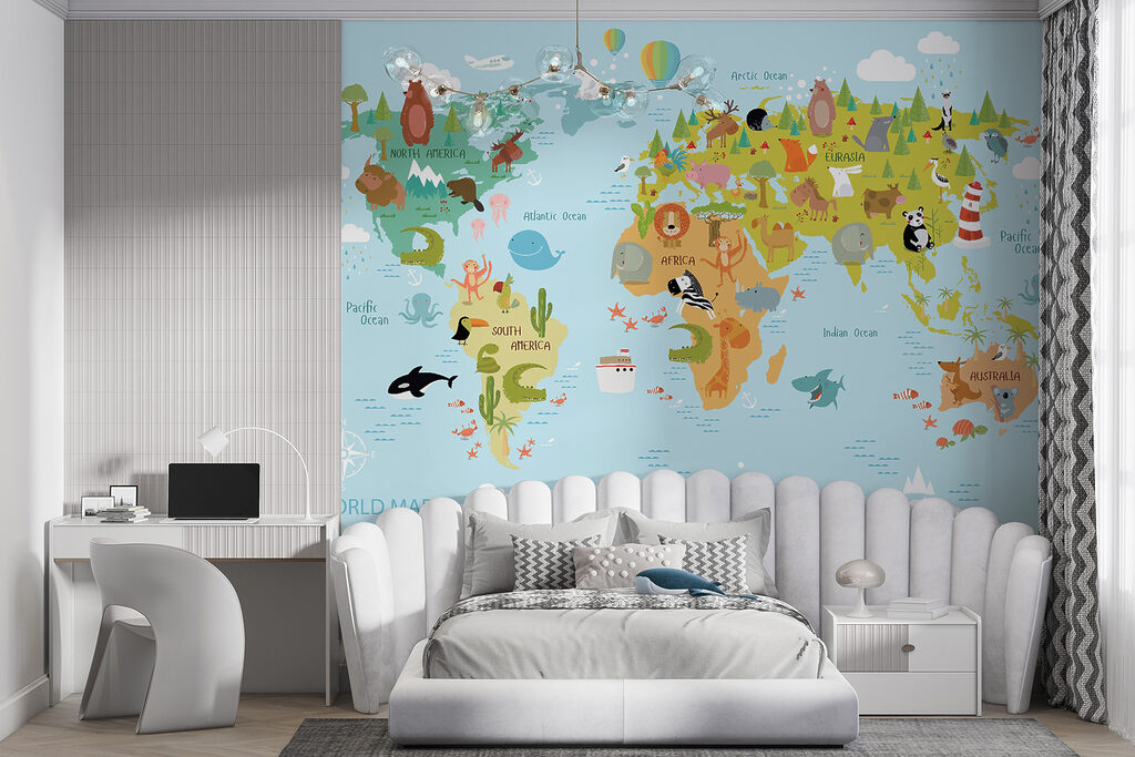 Map of the world with animals