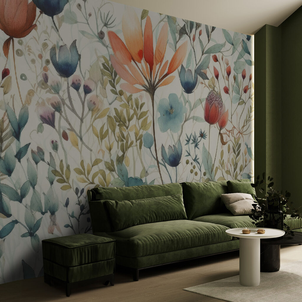 Colorful flowers and leaves