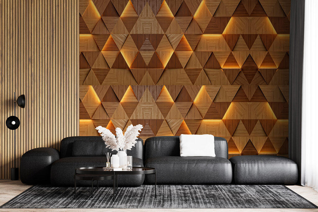 A wall with a pattern of triangles