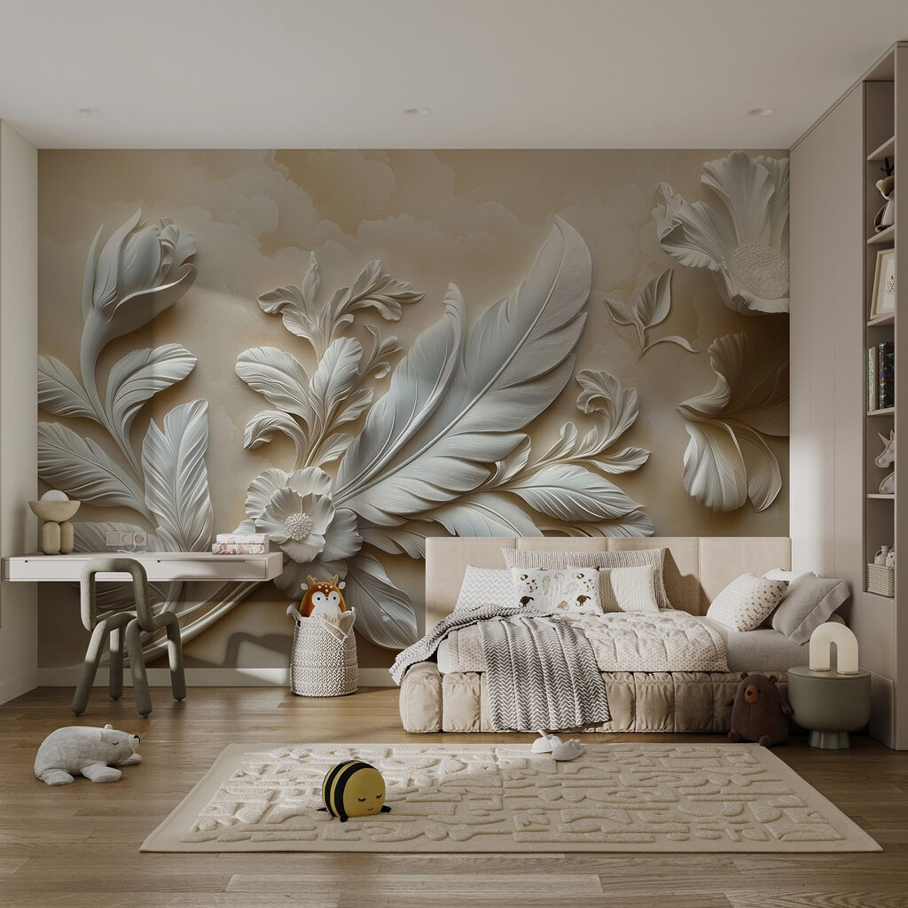 White floral design on a wall