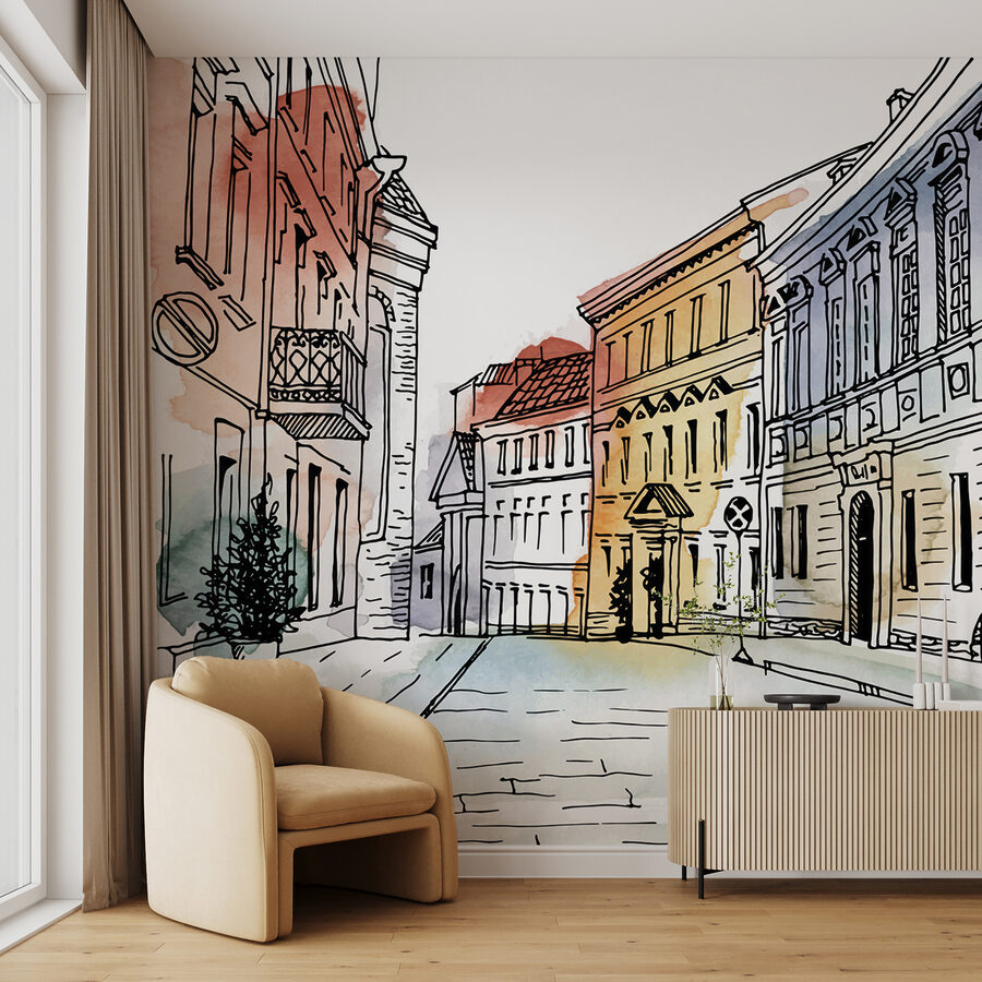 Rysunek ulicy z budynkami Rysunek ulicy z budynkami