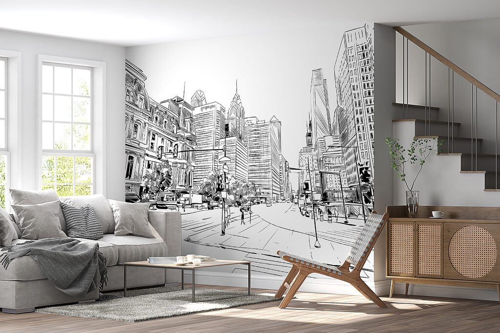 Drawing of a city street Drawing of a city street