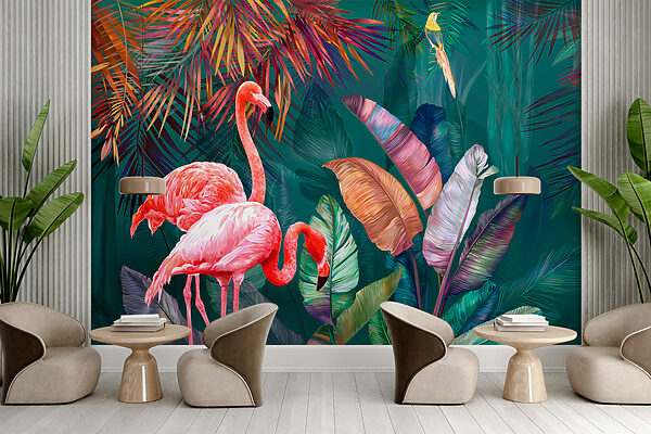Flamingi i kolorowe liście Flamingi i kolorowe liście