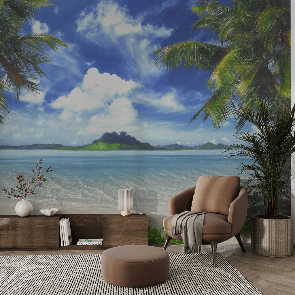 Beach with palm trees and blue water