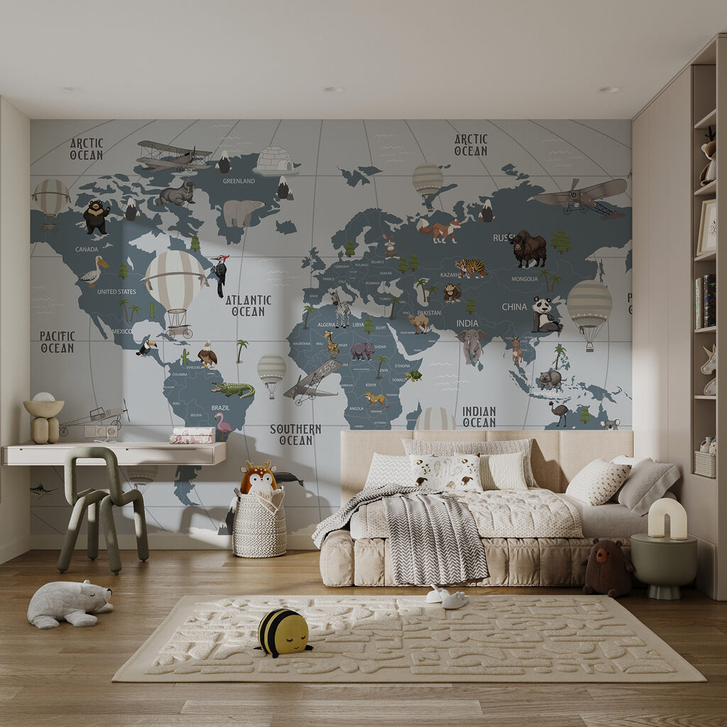 Map of the world with animals Map of the world with animals
