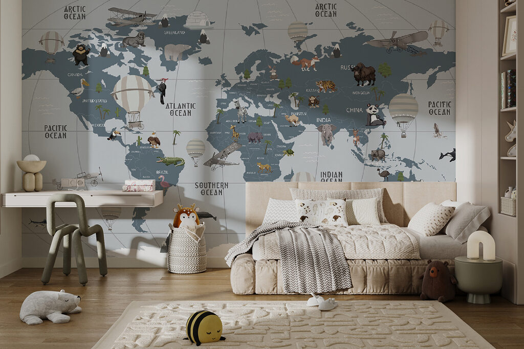 Map of the world with animals Map of the world with animals