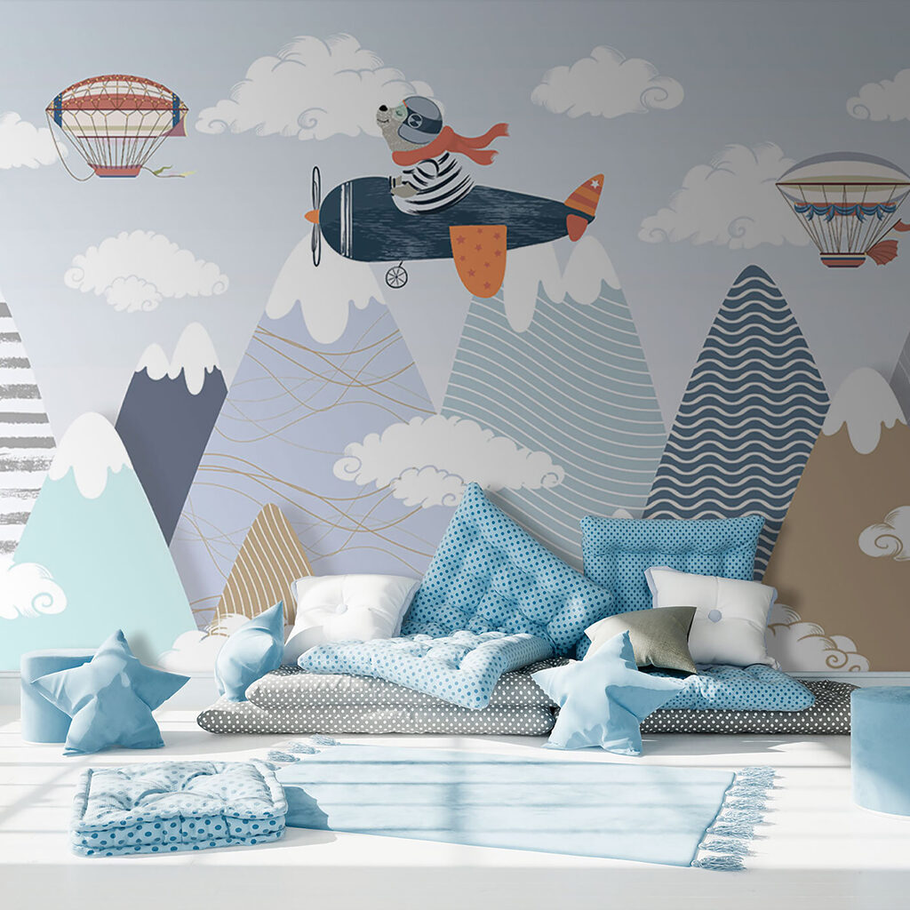 Cartoon bear flying on an airplane Cartoon bear flying on an airplane