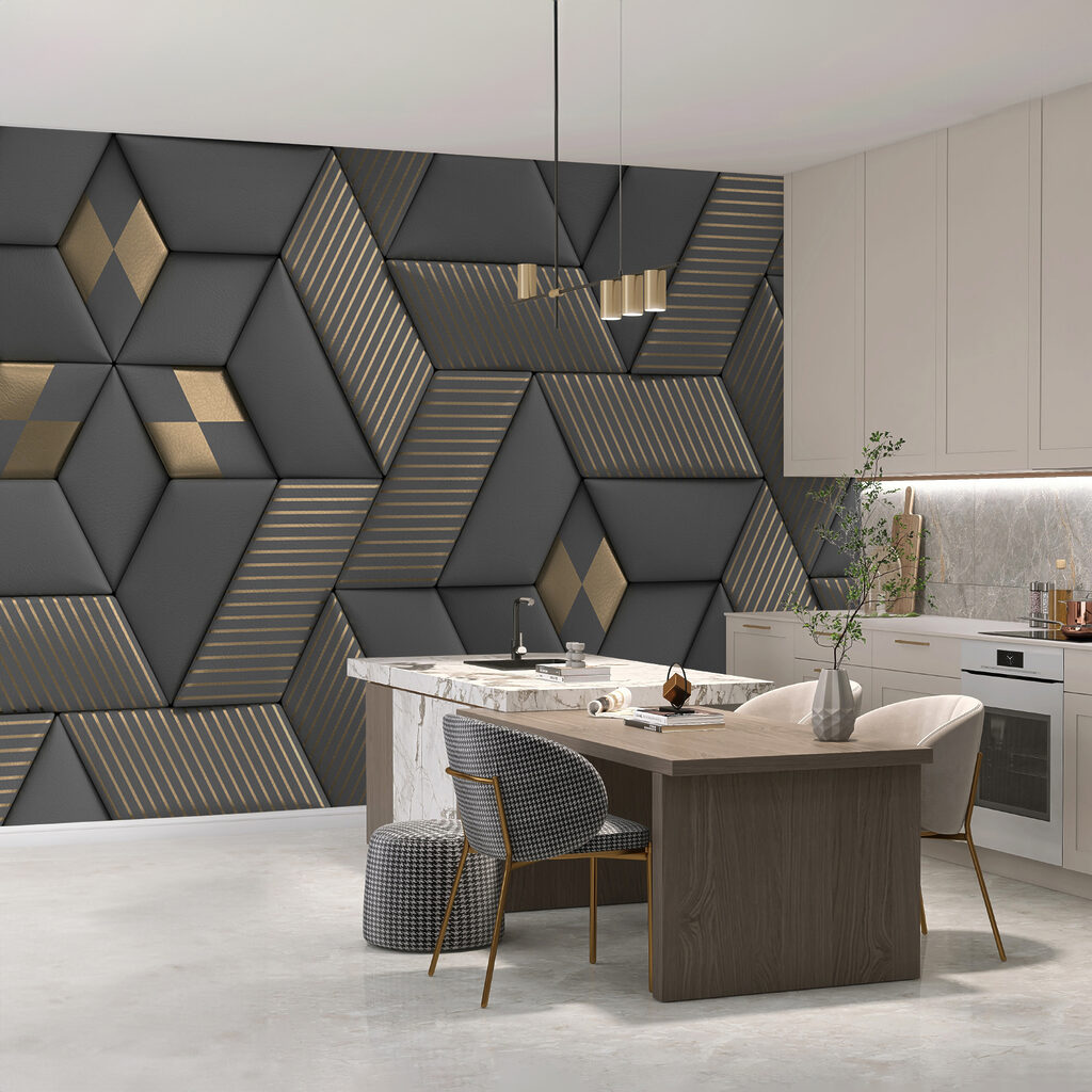 Geometric elegance in grays and brass