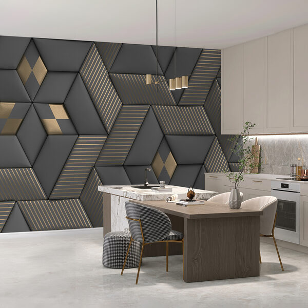 Geometric elegance in grays and brass