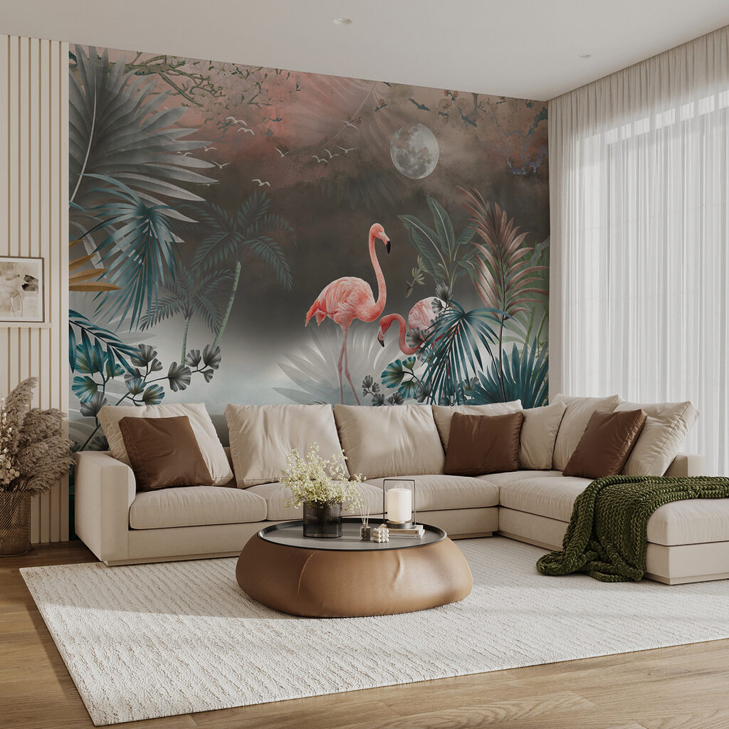 Painting of flamingos and plants Painting of flamingos and plants