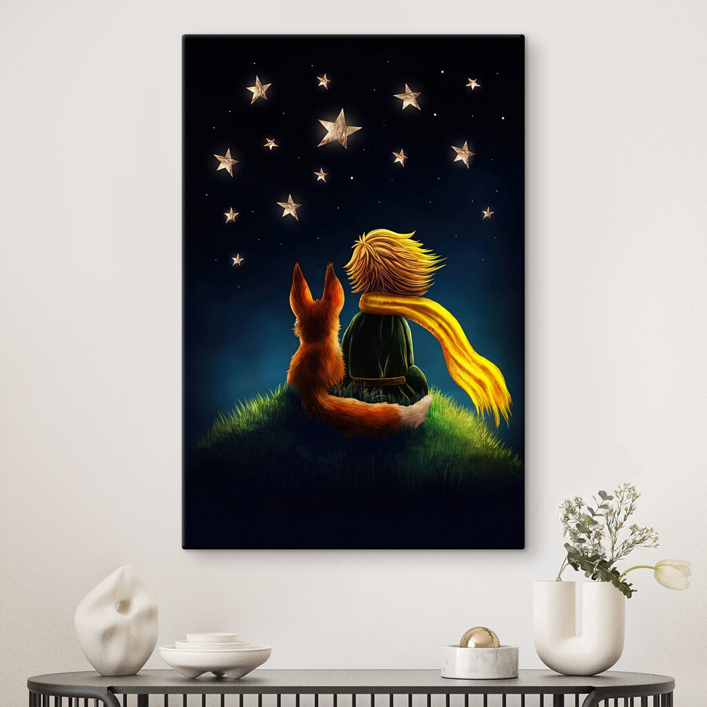 A fox and a little prince looking at stars A fox and a little prince looking at stars