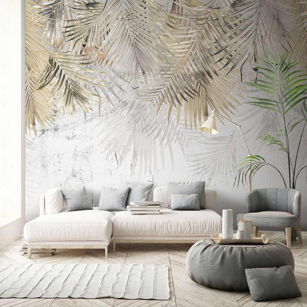 Elegant palm leaves on a textured background