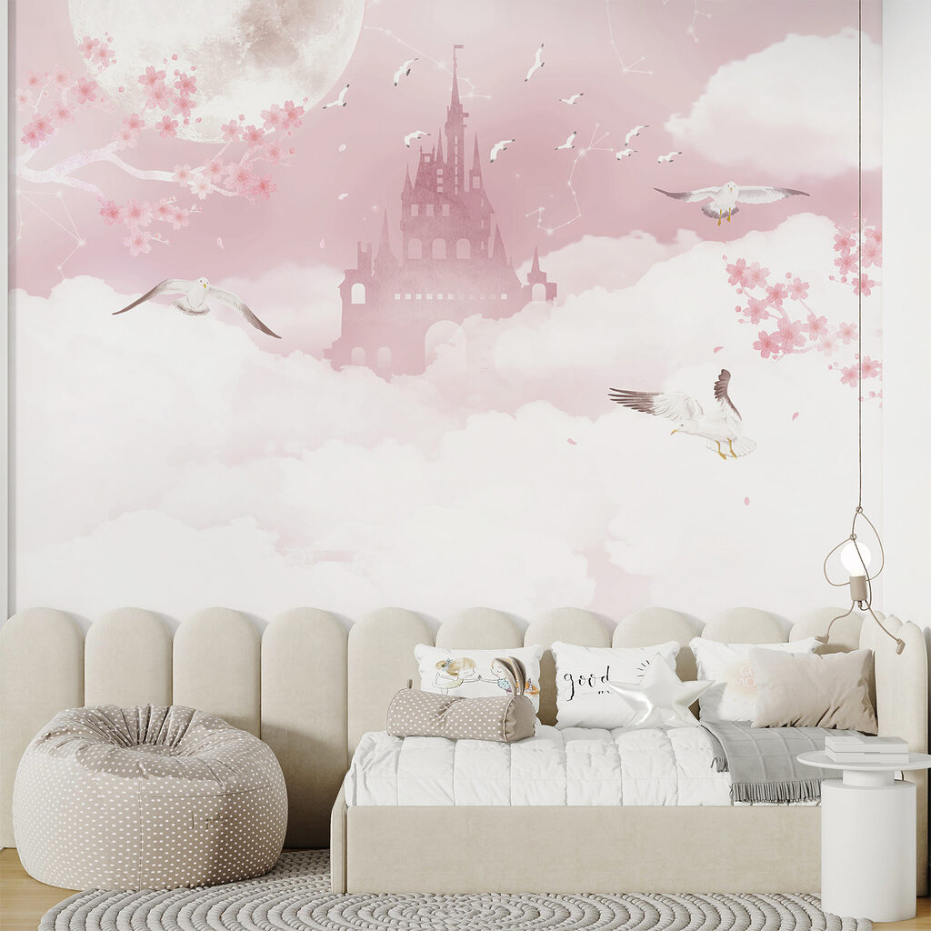 Castle with birds flying in the sky Castle with birds flying in the sky