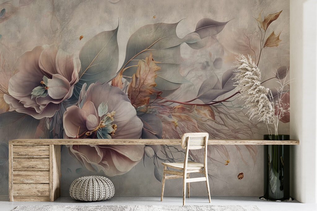 Painting of flowers and leaves