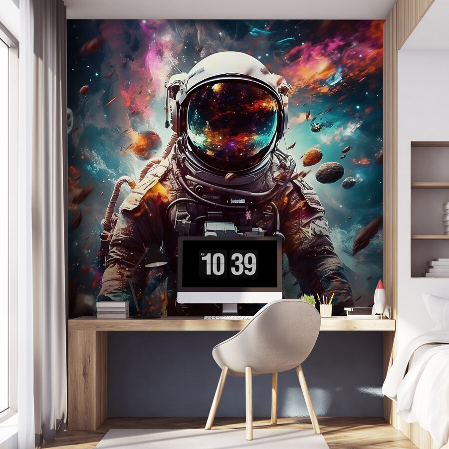 Astronauta w kosmosie z dużym hełmem