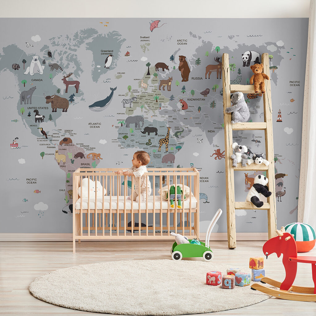 Map of the world with animals