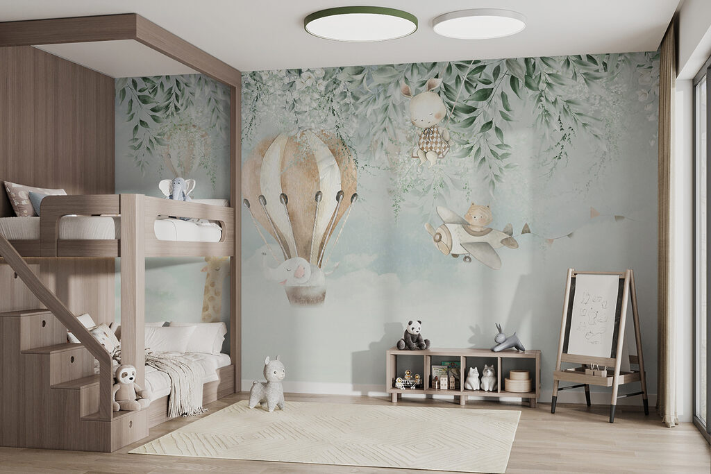 Painting of animals flying in the sky