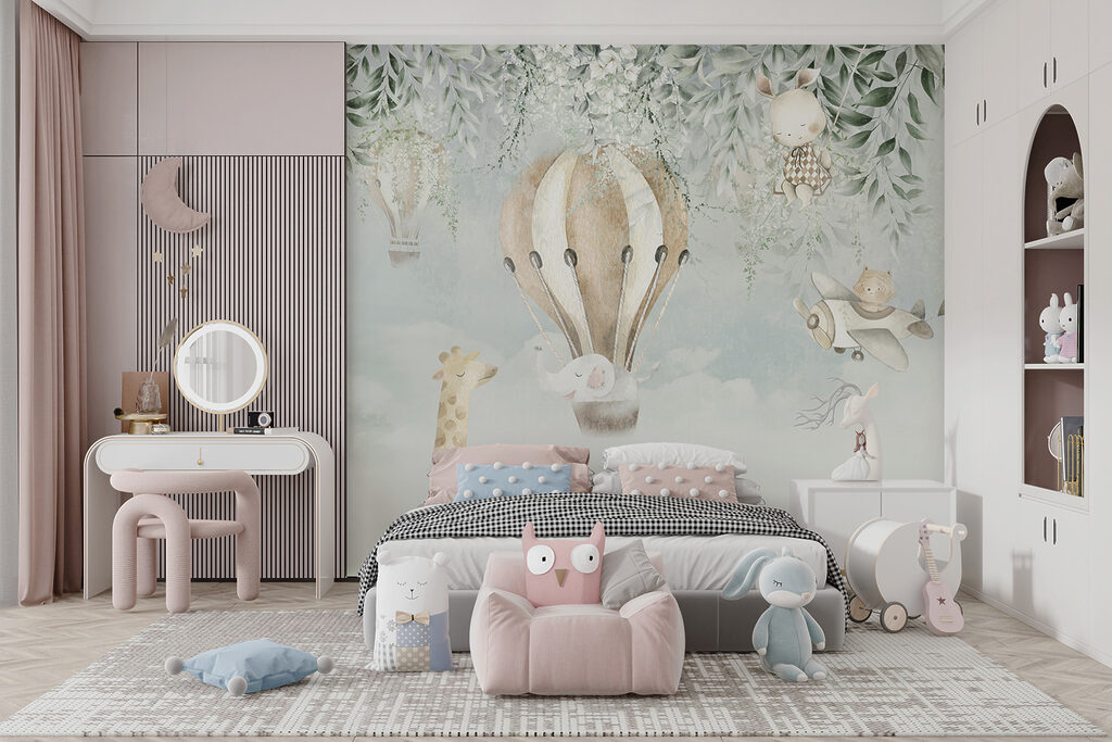 Painting of animals flying in the sky