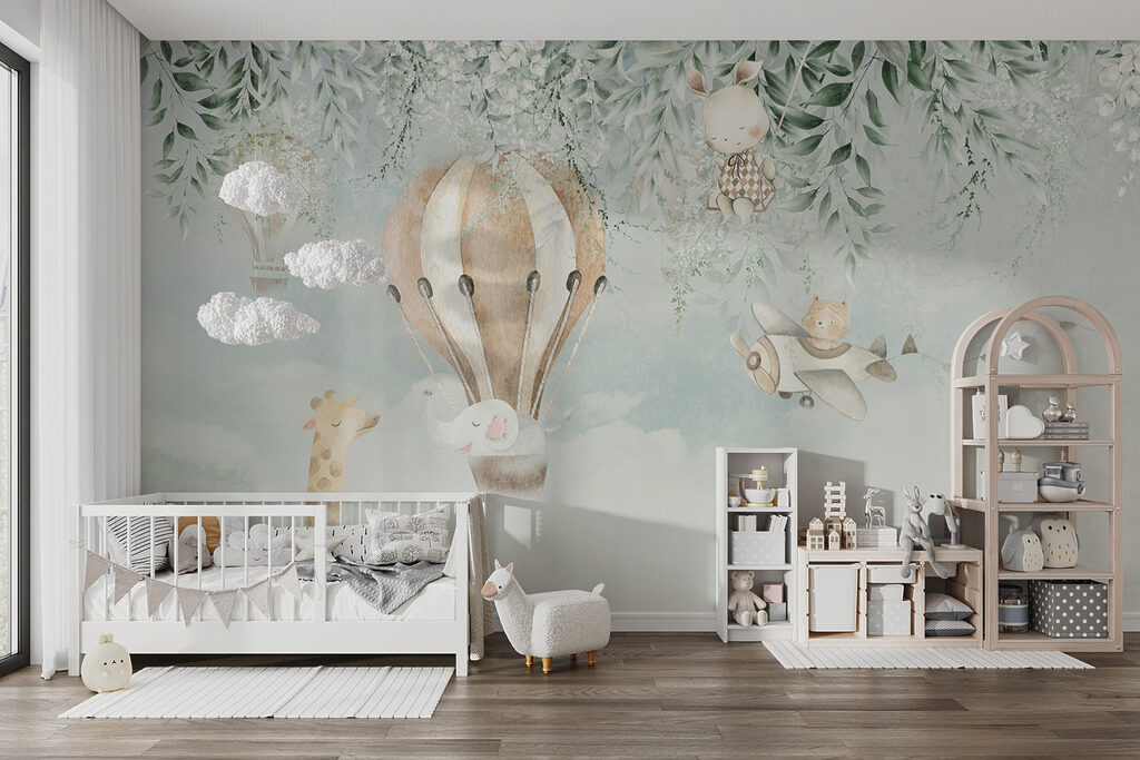 Painting of animals flying in the sky