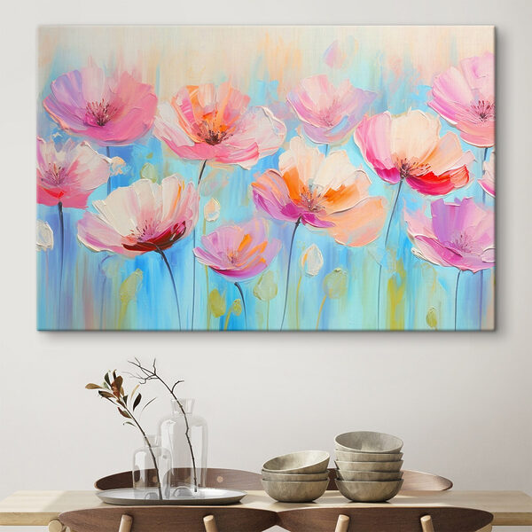 A painting of pink flowers
