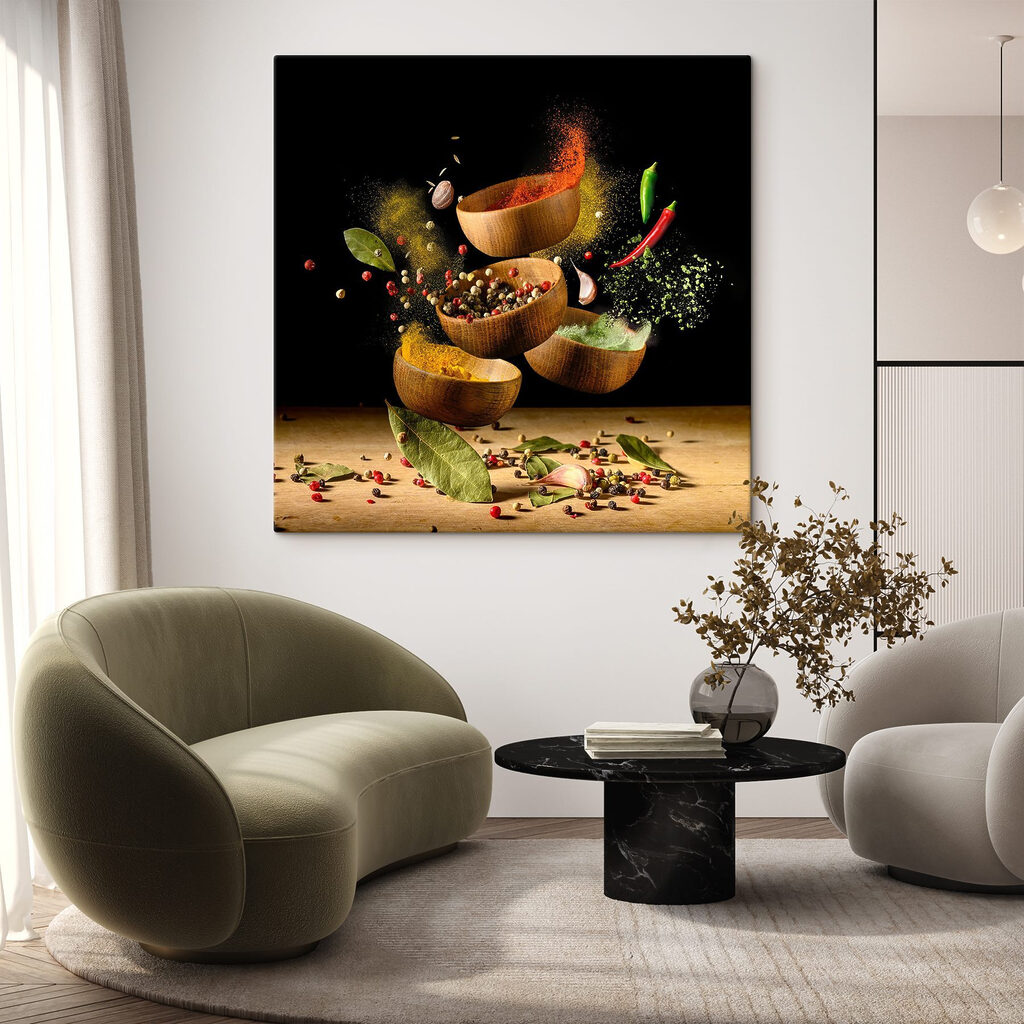 A group of bowls with spices and herbs