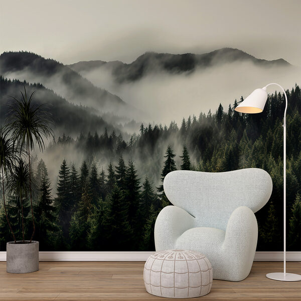 Forest with fog and mountains Forest with fog and mountains
