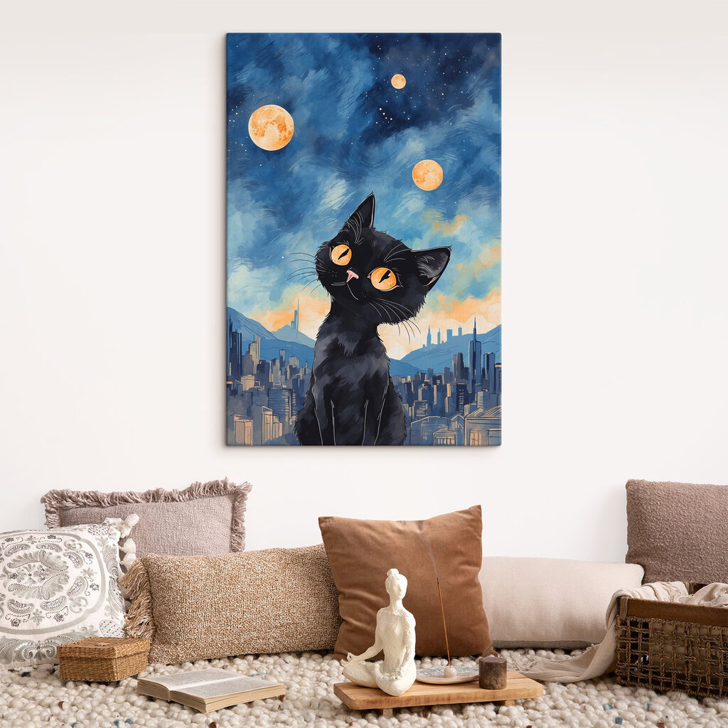 A cat looking up at the moon