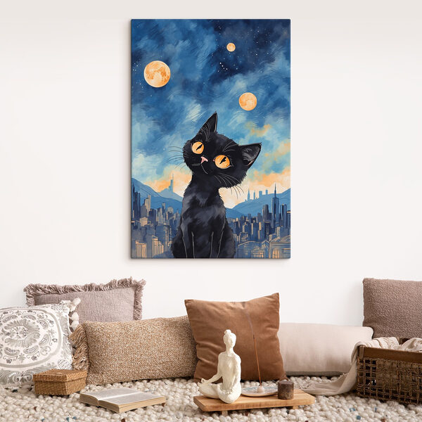 A cat looking up at the moon