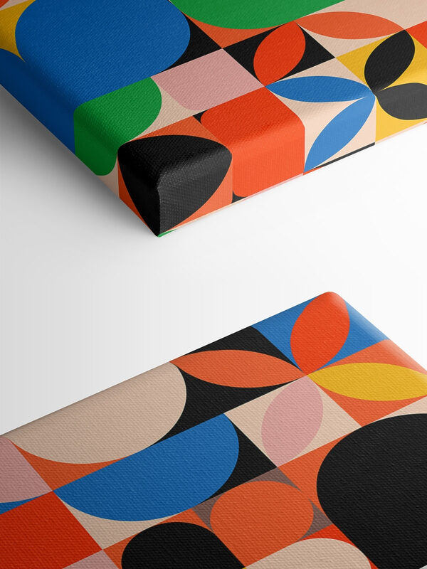 A colorful pattern with black text