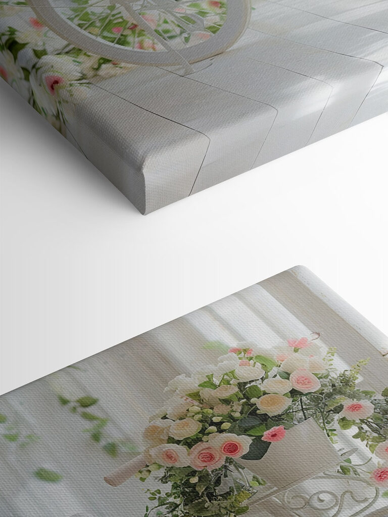 White bicycle with flowers on it