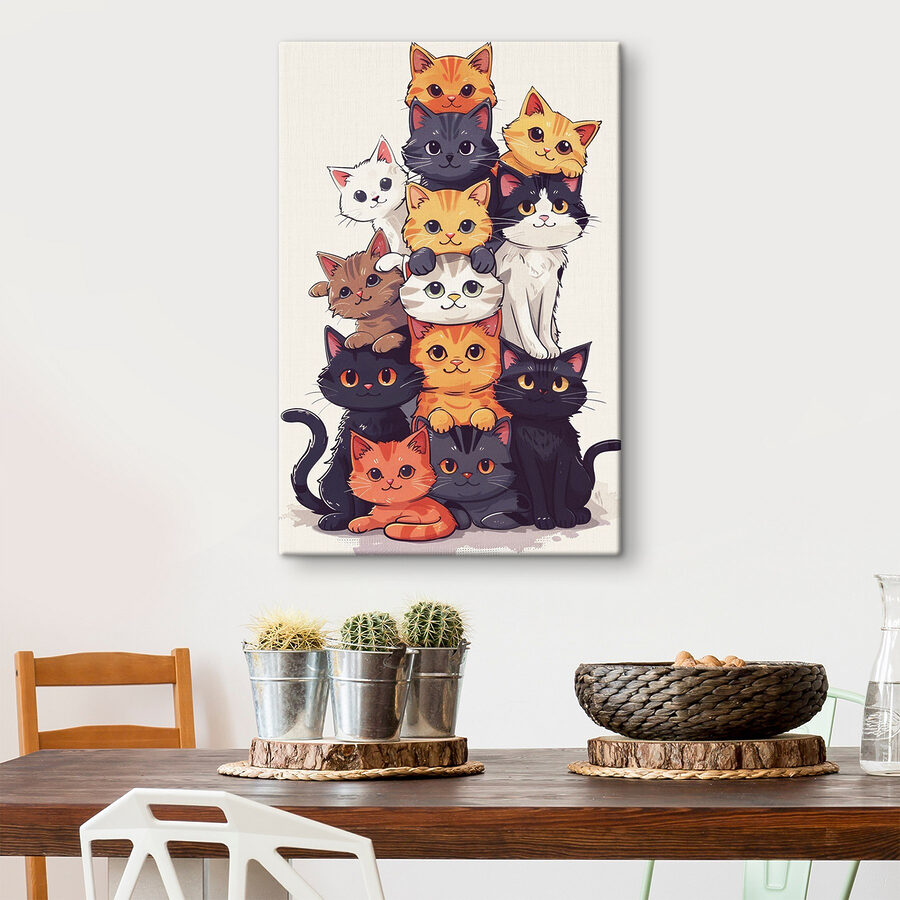 Canvas prints Group of cats stacked together