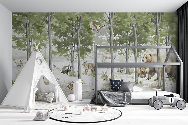 A group of animals in a forest A group of animals in a forest