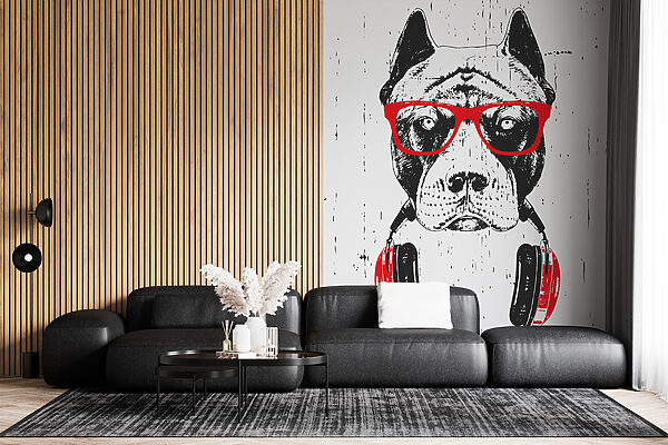 A dog wearing glasses and headphones A dog wearing glasses and headphones