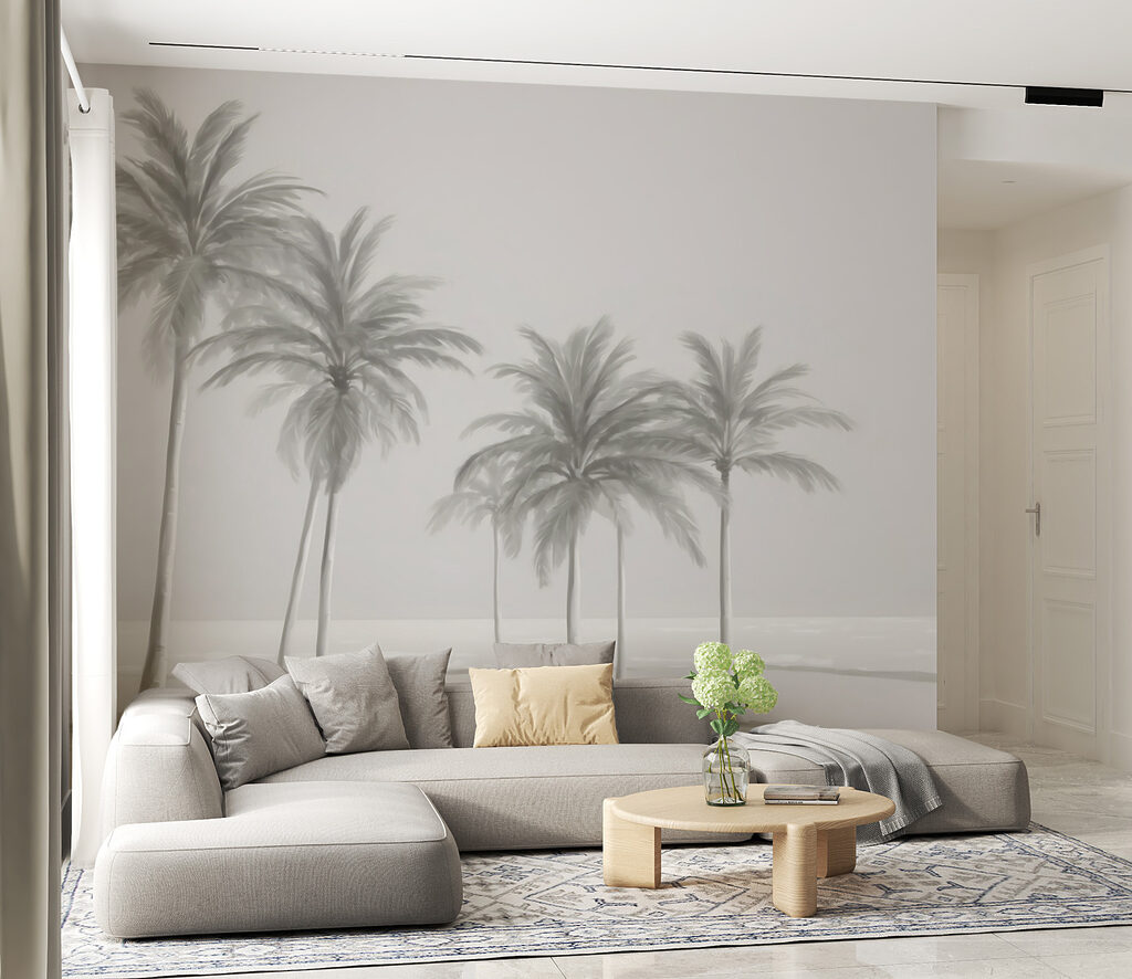 A group of palm trees on a beach