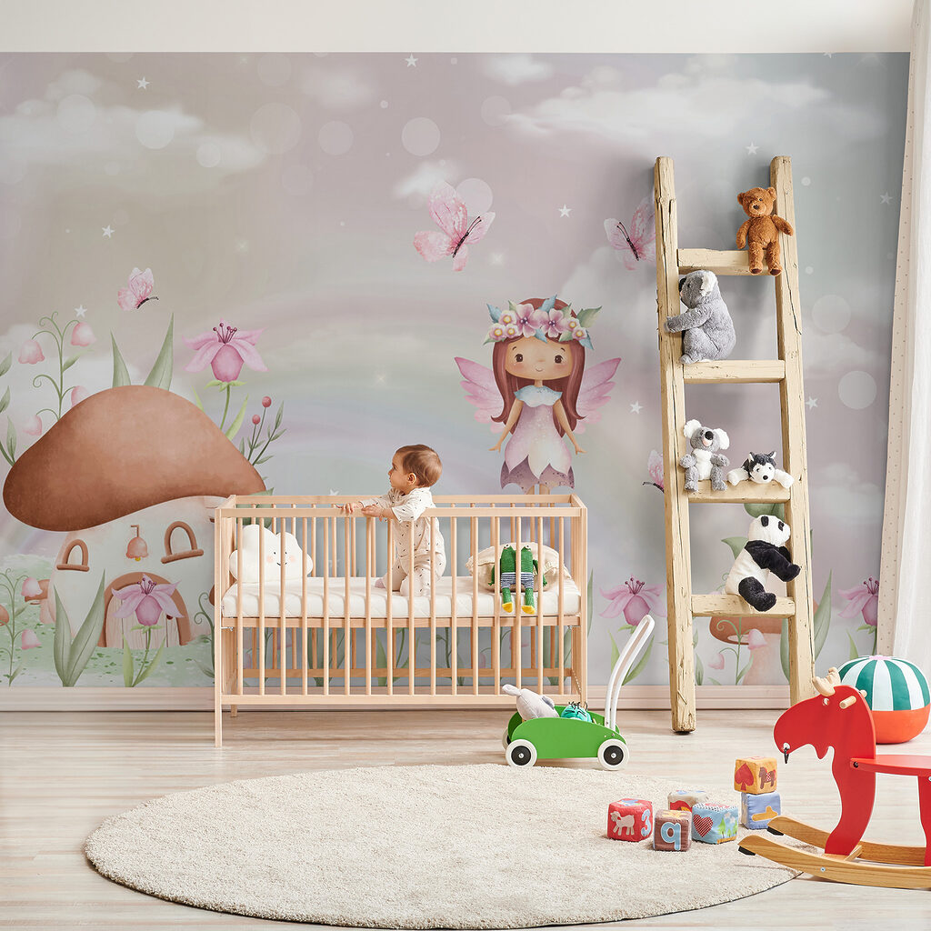 A cartoon fairy flying in the sky