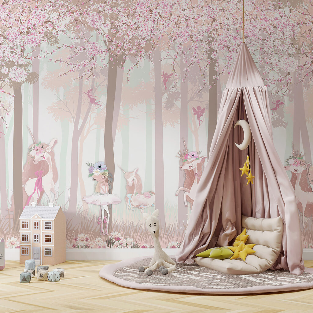 A wallpaper with a group of unicorns and fairies A wallpaper with a group of unicorns and fairies