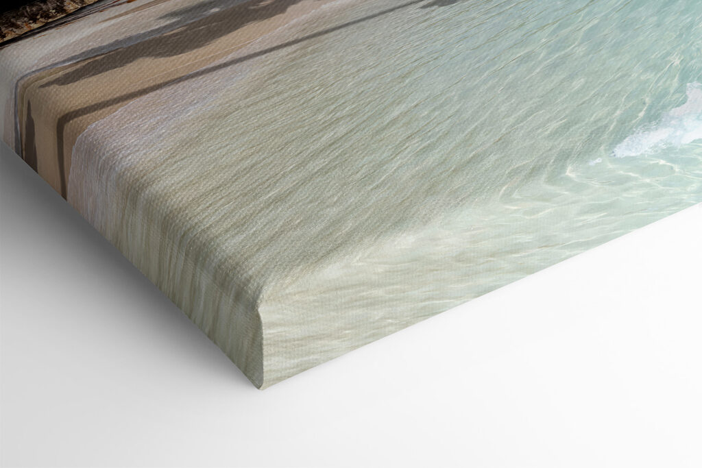 A beach with palm trees and blue water A beach with palm trees and blue water