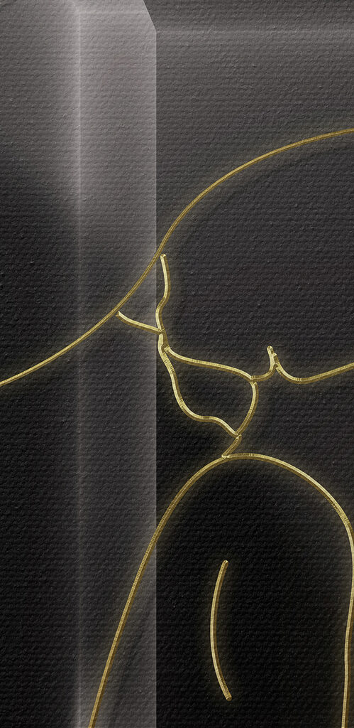 A drawing of a woman with a disco ball