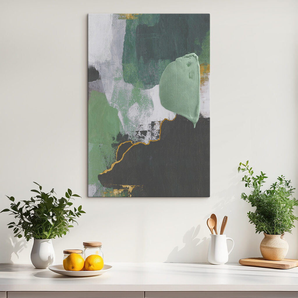 A painting of green and white