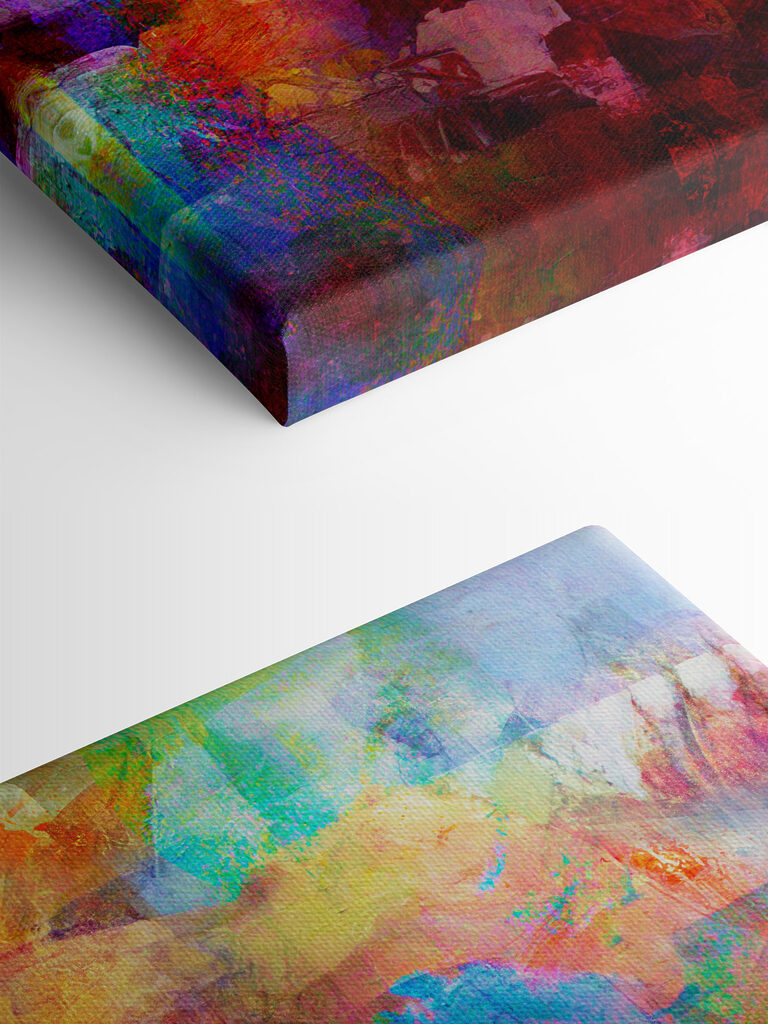 A colorful painting of a city