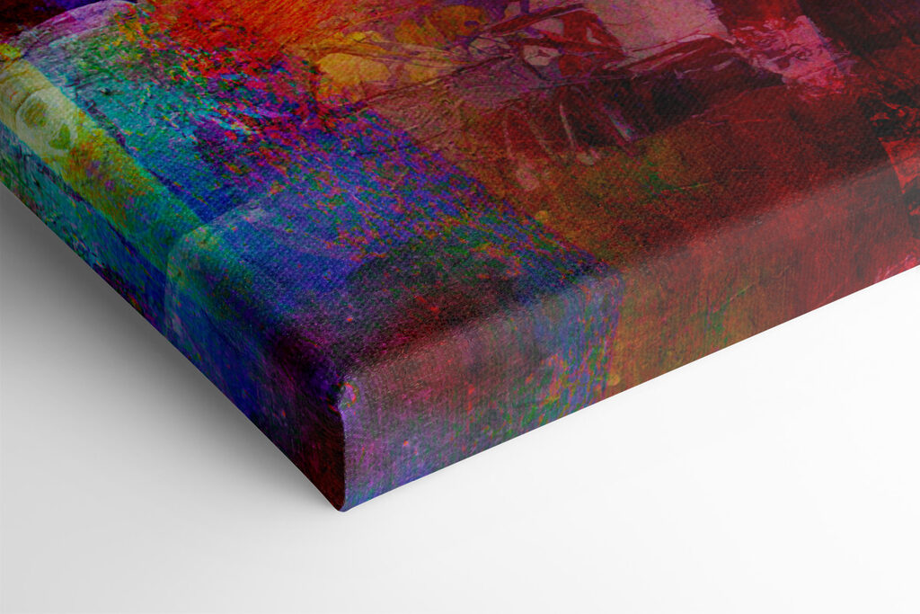 A colorful painting of a city